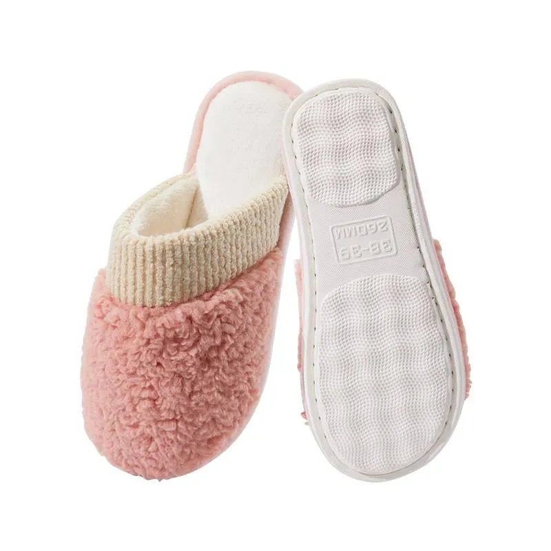 加厚麦穗绒防风更保暖 可爱情侣居家防滑拖鞋 立体波